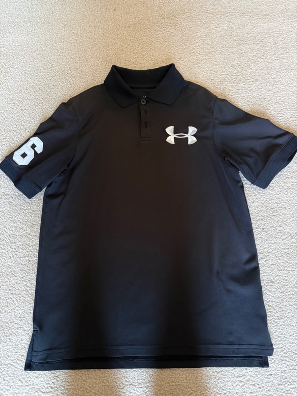 Under Armour Black Polo with White Logo and Sleeve Number
